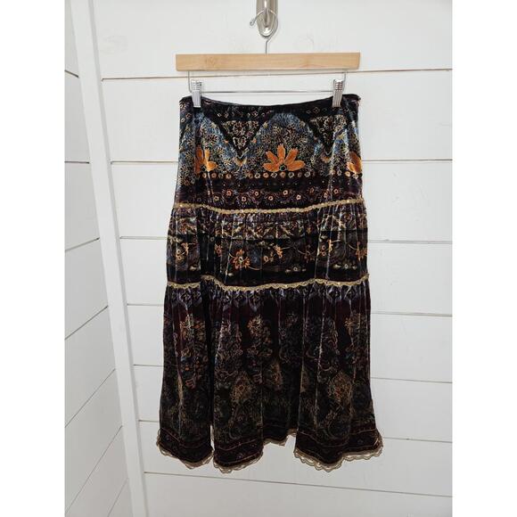 I.C.E. Dresses & Skirts - I.C.E. Size 6 multicolor velvet peasant midi skirt. Beautiful & bohemian!